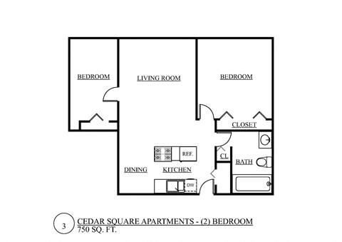 a floor plan of a studio apartment with a bedroom and a living room
